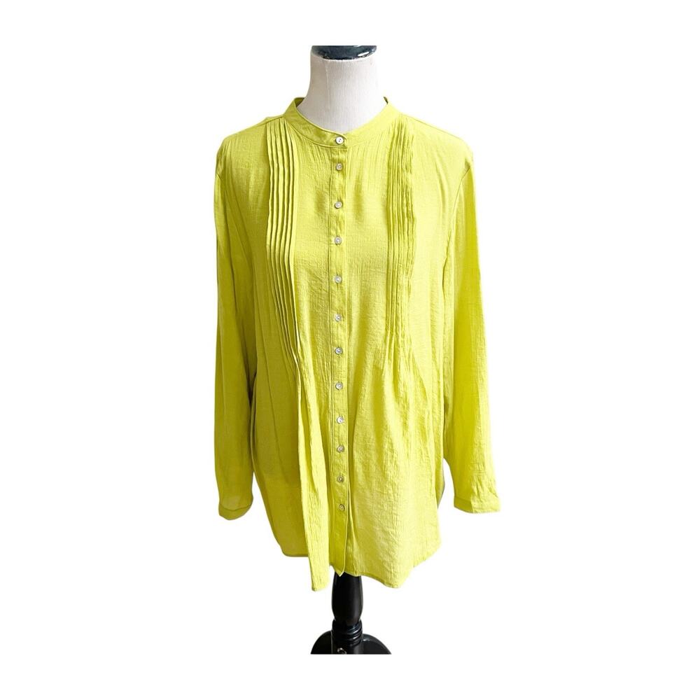 Nanette Lepore Chartruese Long Sleeve Button Down Mandarin Collar Size Large